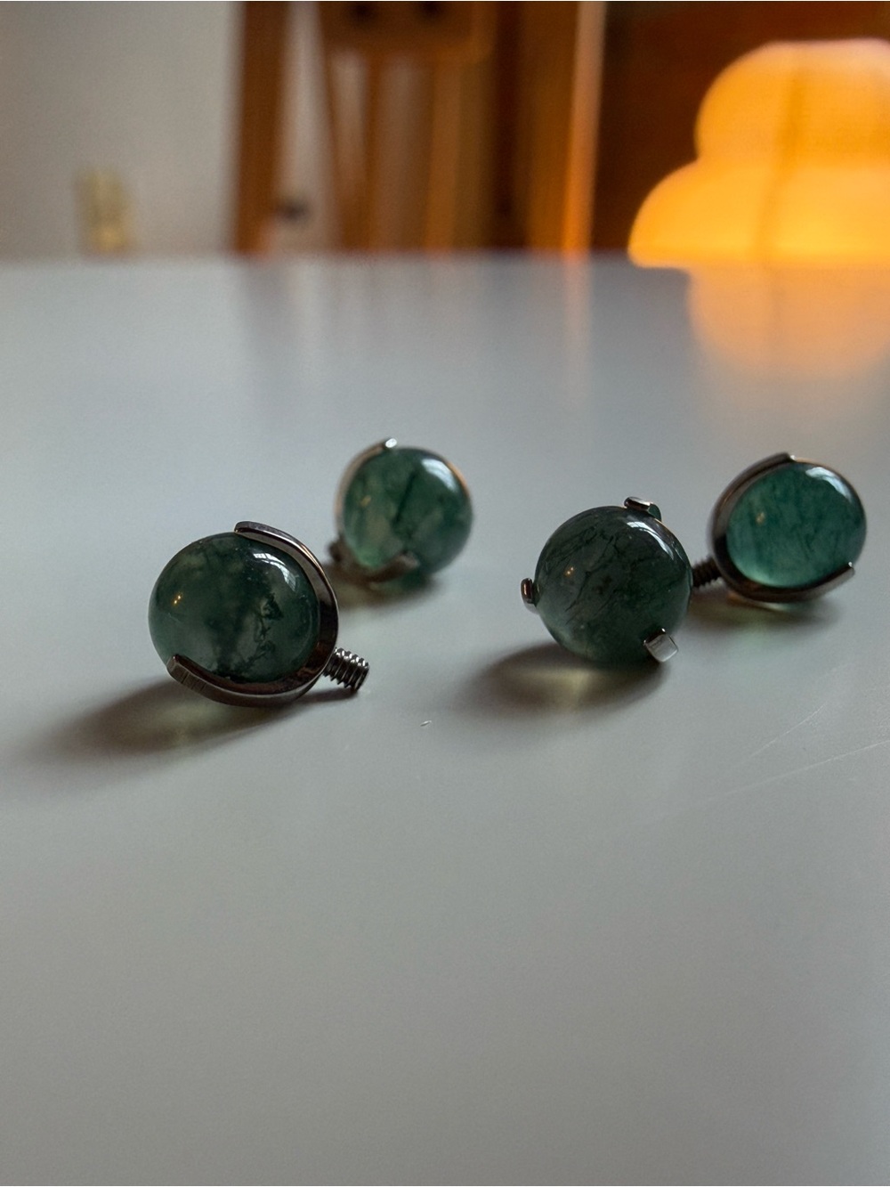 14g 5mm internally threaded natural moss agate titanium ball ends (4)